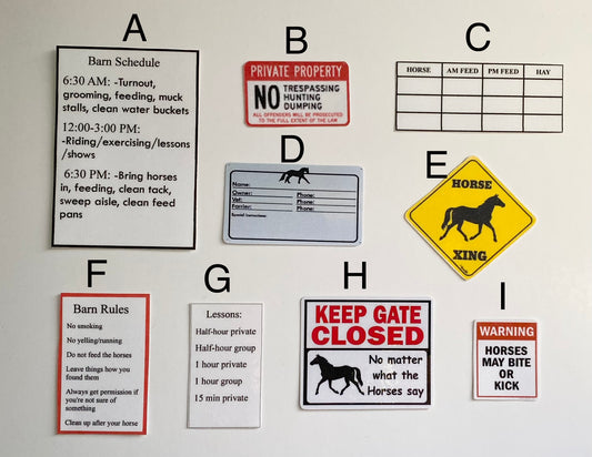 Breyer Model Horse Barn Stall Signs